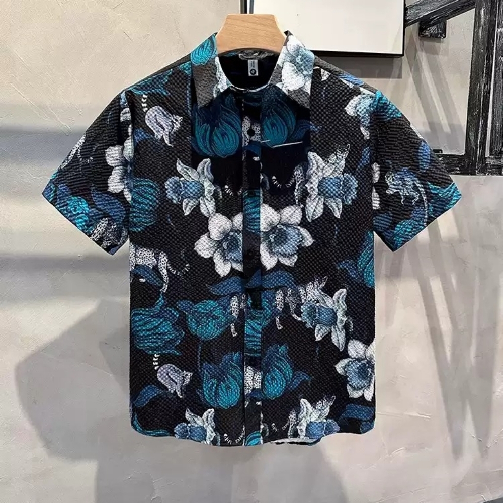 Blue Floral Leopard Print Shirt